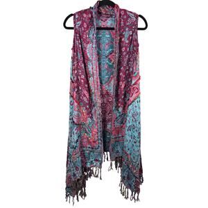 Unbranded Pashmina Poncho Womens One Size Pink Blue Paisley Fringe Embroidered
